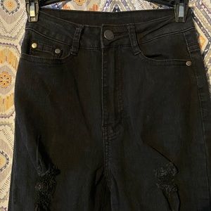 high rise black distressed skinny jeans